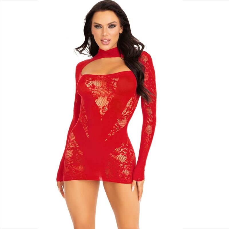 Buy Leg Avenue - Mini Dress With Lace Long Sleeve Red Leg Avenue - Mini Dress With Lace Long Sleeve Red