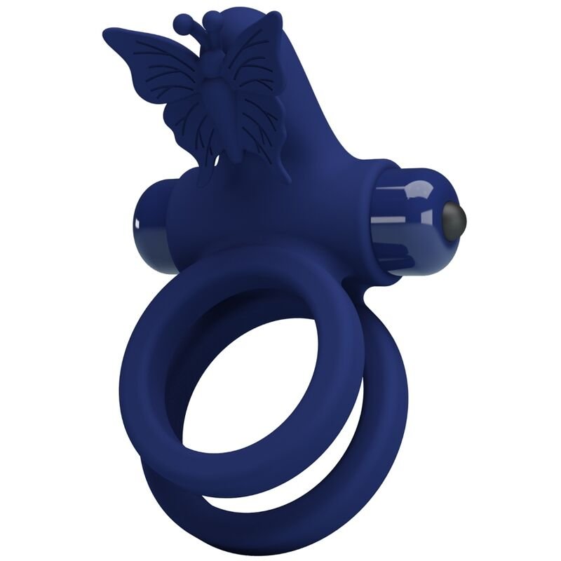 Buy Pretty Love - Jamele Double Ring With Vibration & Butterfly Stimulator Blue
