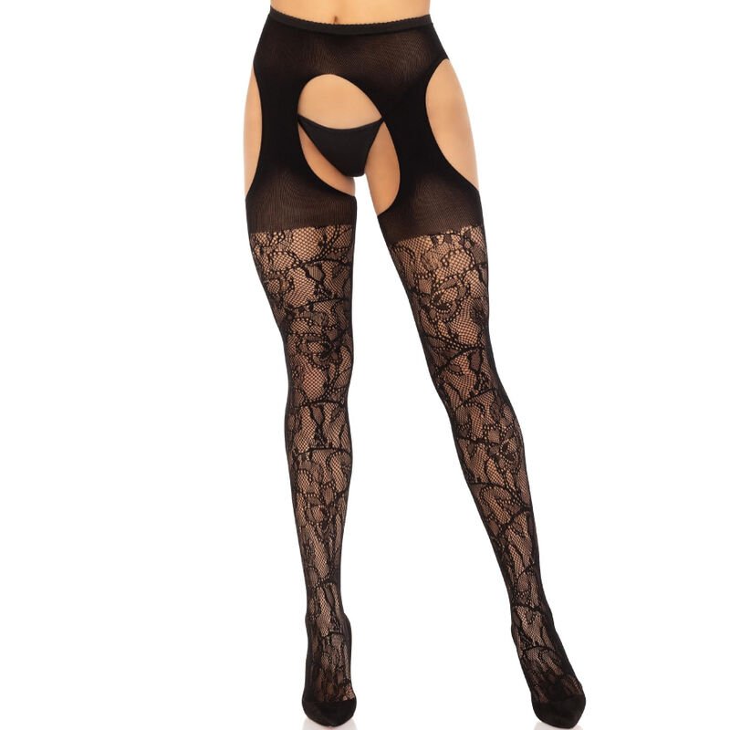 LEG AVENUE - LACE GARTER STOCKINGS BLACK LEG AVENUE HOSIERY