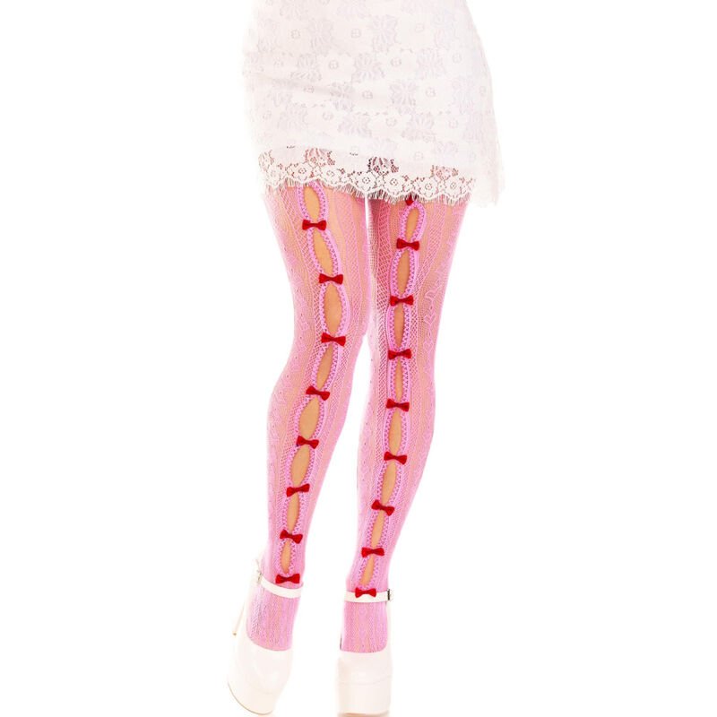 LEG AVENUE - STOCKINGS WITH OPENINGS HEART & BOWS PINK LEG AVENUE HOSIERY