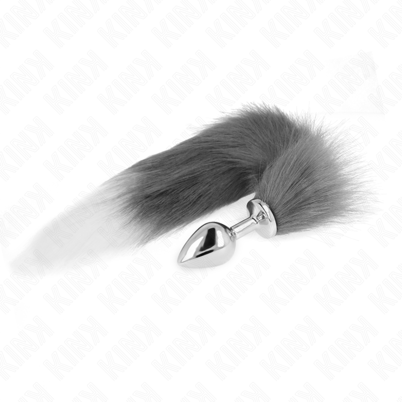 KINK - ANAL PLUG SIZE M 8 X 3.5 CM WITH SYNTHETIC TAIL 40 CM GREY AND WHITE KINK PLEASURE PLUGS