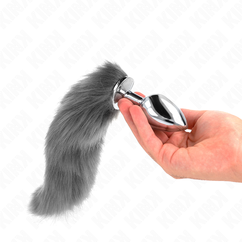 KINK - ANAL PLUG SIZE L 10 X 4 CM WITH SYNTHETIC TAIL 40 CM GREY AND WHITE KINK PLEASURE PLUGS