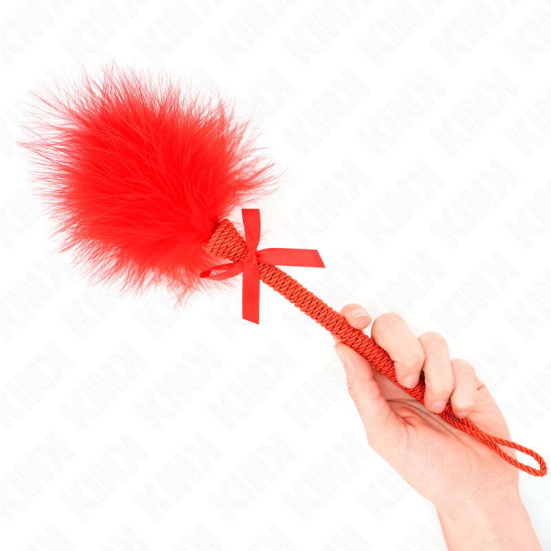 Kink - Nylon Rope Wand With Tickle Feathers And Red Bow 25 Cm KINK - NYLON ROPE WAND WITH TICKLE FEATHERS AND RED BOW 25 CM