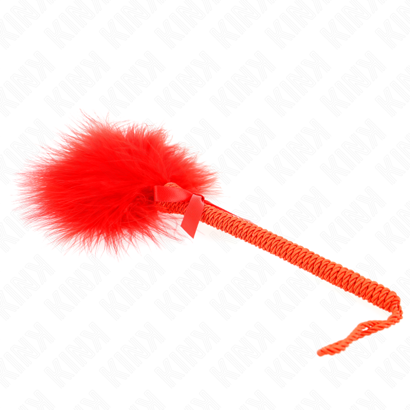 Kink - Nylon Rope Wand With Tickle Feathers And Red Bow 25 Cm KINK - NYLON ROPE WAND WITH TICKLE FEATHERS AND RED BOW 25 CM