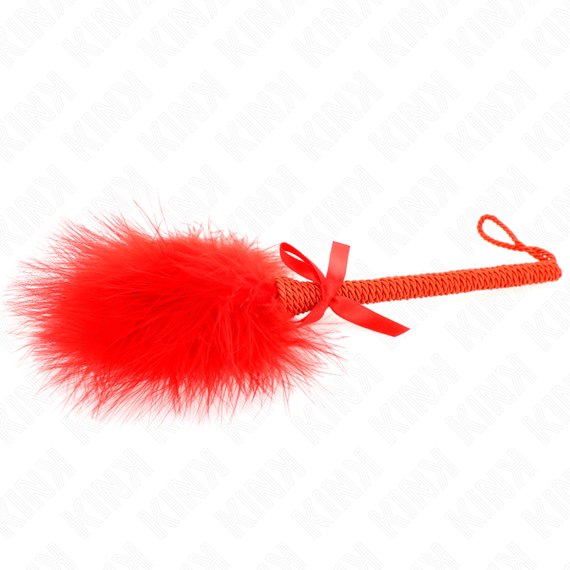 Kink - Nylon Rope Wand With Tickle Feathers And Red Bow 25 Cm KINK - NYLON ROPE WAND WITH TICKLE FEATHERS AND RED BOW 25 CM