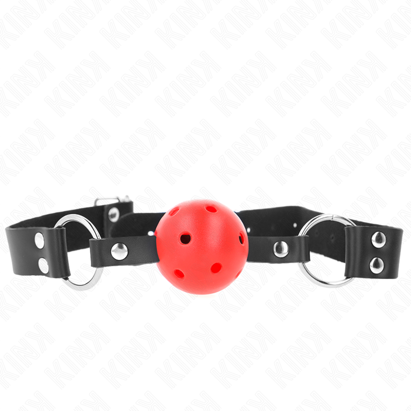 KINK - BREATHABLE BALL 4 CM GAG WITH DOUBLE RIVET RED 62.5 x 2.5 CM ADJUSTABLE 42-58 CM KINK COLLAR & GAG