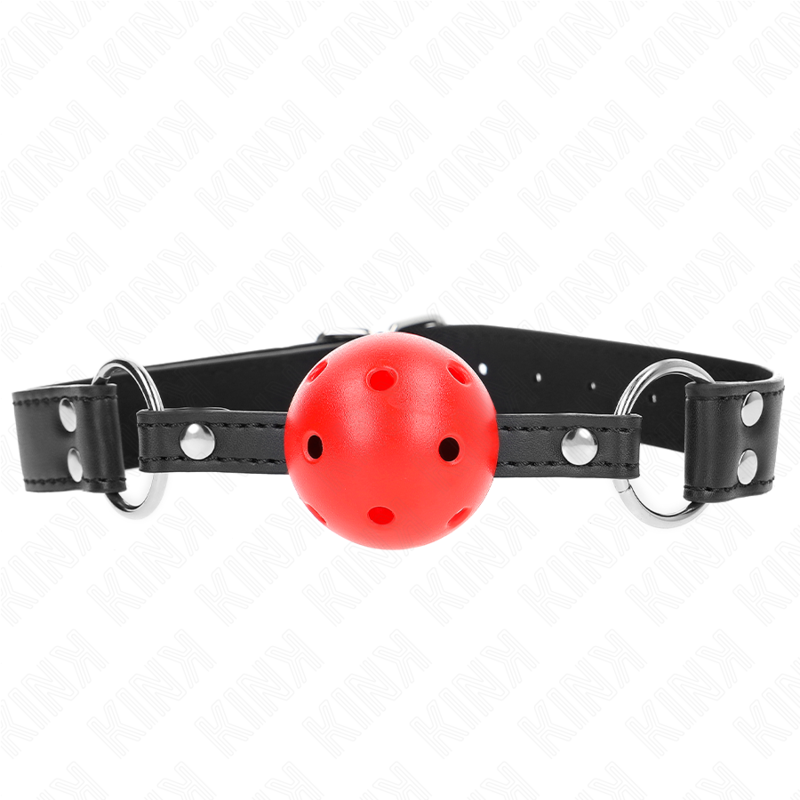 KINK - BREATHABLE BALL 4 CM GAG WITH DOUBLE RIVET LEATHER 62.5 x 2.5 CM ADJUSTABLE 42-58 CM KINK COLLAR & GAG