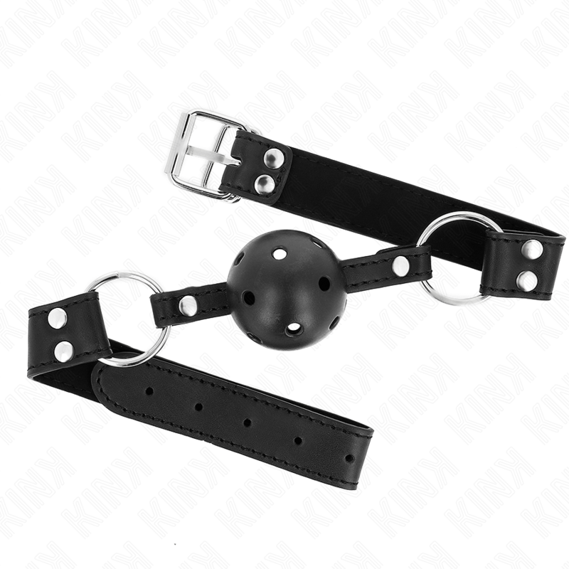 KINK - BREATHABLE BALL 4 CM GAG WITH DOUBLE RIVET MODEL 1 BLACK 62.5 x 2.5 CM ADJUSTABLE 42-58 CM KINK COLLAR & GAG