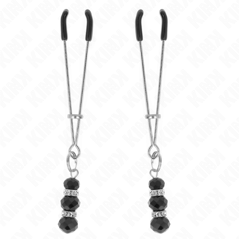 KINK - GOLD THIN NIPPLE CLAMPS WITH 3 BLACK GLASS BEADS 7 CM KINK NIPPLE GRIP