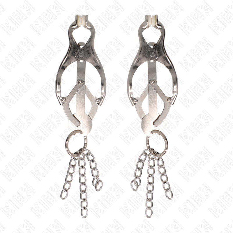 Kink - Japanese Clover Nipple Clamps With Little Chains Silver KINK - JAPANESE CLOVER NIPPLE CLAMPS WITH LITTLE CHAINS SILVER