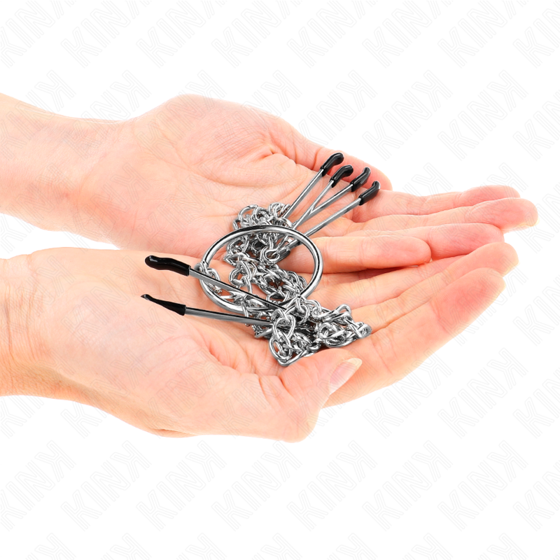 Kink - Triple Nipple And Clit Clamps With Chain Model 1 KINK - TRIPLE NIPPLE AND CLIT CLAMPS WITH CHAIN MODEL 1