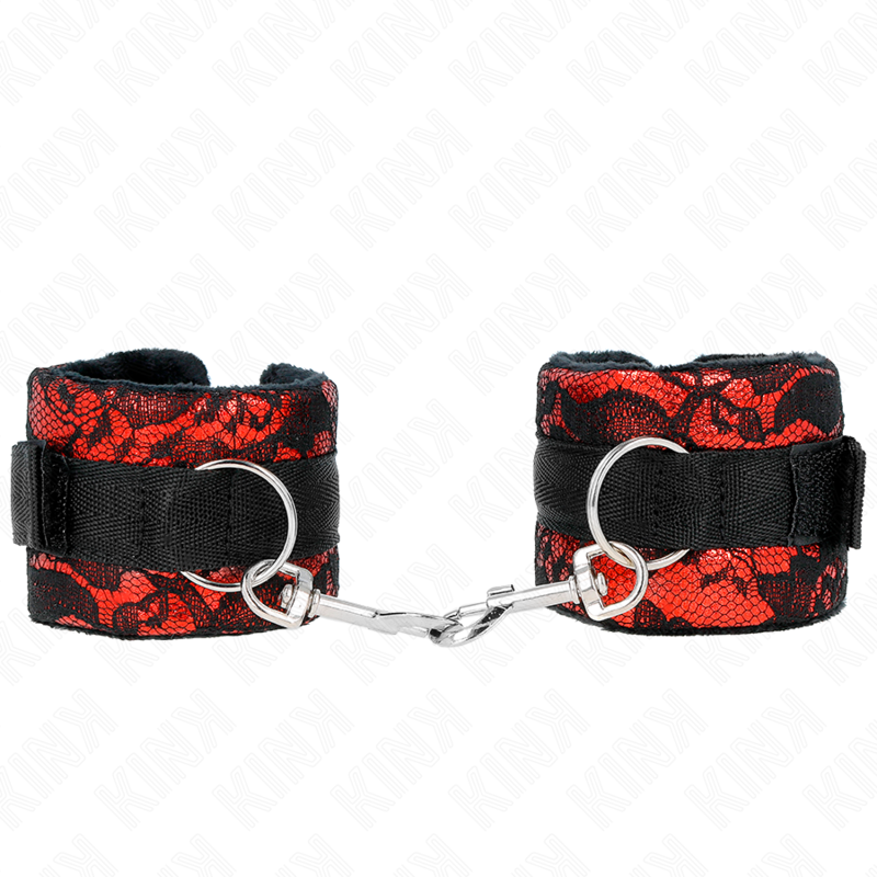 KINK - SHORT VELVET LACE WRIST RESTRAINTS AND NYLON BIND RED / BLACK 23 X 6.5 CM KINK WRIST RESTRAINT