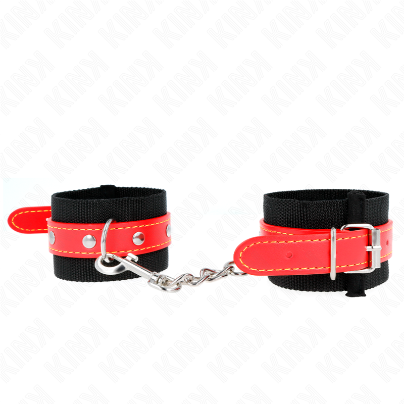 KINK - NYLON WRIST RESTRAINTS BLACK WITH LEATHERETTE RED ADJUSTABLE 19-24 CM X 5.5 CM KINK WRIST RESTRAINT