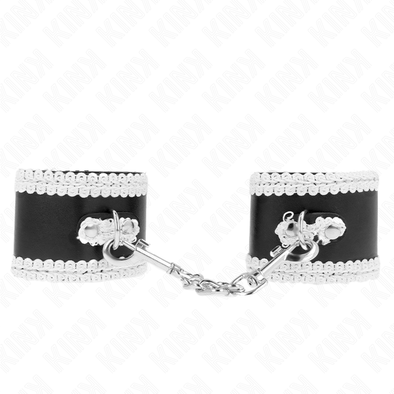 KINK - BLACK WRIST RESTRAINTS WITH WHITE DECORATE LACE ADJSUTABLE 20-23 CM X 5.5 CM KINK WRIST RESTRAINT