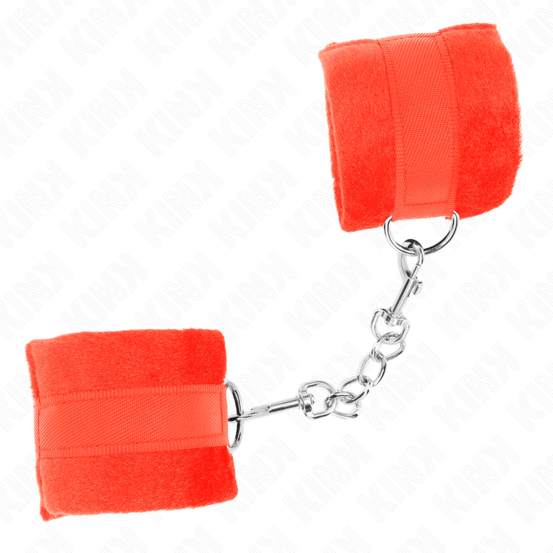 Kink - Beginner Fur Hand Cuffs Red 30 X 7 Cm KINK - BEGINNER FUR HAND CUFFS RED 30 X 7 CM