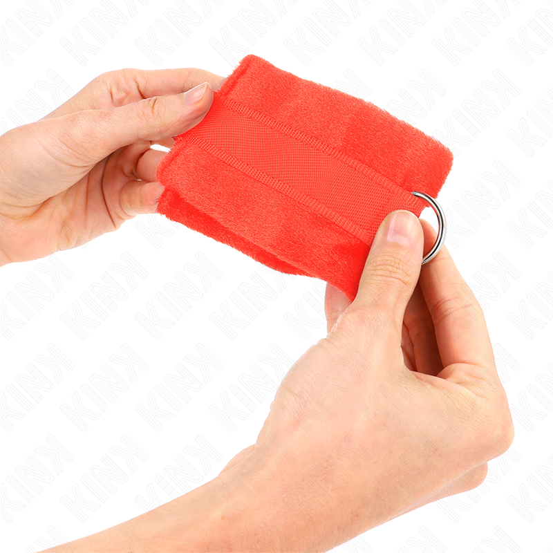 Kink - Beginner Fur Hand Cuffs Red 30 X 7 Cm KINK - BEGINNER FUR HAND CUFFS RED 30 X 7 CM