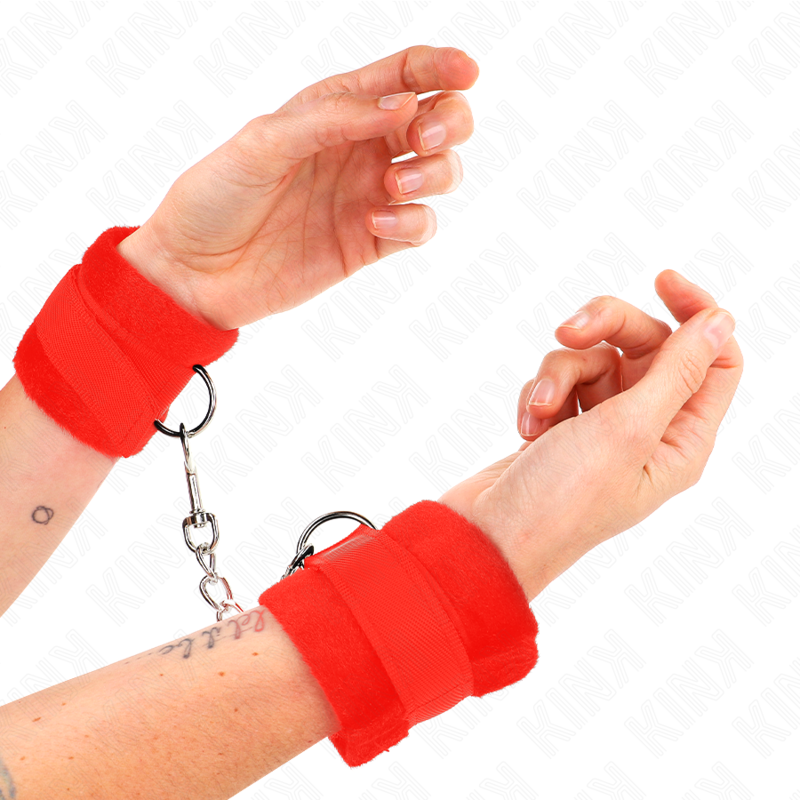 Kink - Beginner Fur Hand Cuffs Red 30 X 7 Cm KINK - BEGINNER FUR HAND CUFFS RED 30 X 7 CM