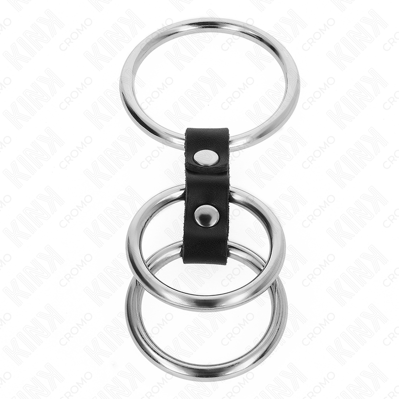 Kink - Triple Metal Penis Ring 3.7 Cm To 5 Cm Connected With Leather KINK - TRIPLE METAL PENIS RING 3.7 CM TO 5 CM CONNECTED WITH LEATHER