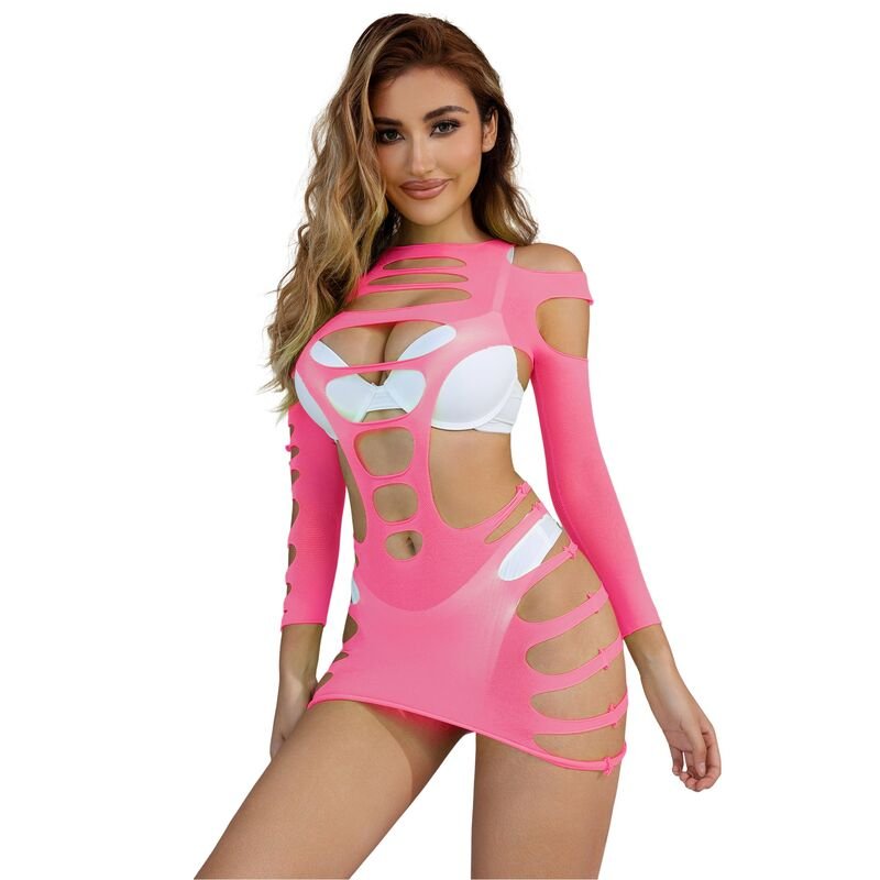 Buy Subblime - 952273 Long Sleeve Elastic Fishnet Dress Pink One Size Subblime - 952273 Long Sleeve Elastic Fishnet Dress Pink One Size