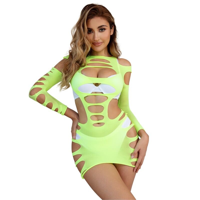 Buy Subblime - 952280 Green Long Sleeve Elastic Fishnet Dress One Size SUBBLIME - 952280 GREEN LONG SLEEVE ELASTIC FISHNET DRESS ONE SIZE SUBBLIME DRESSES