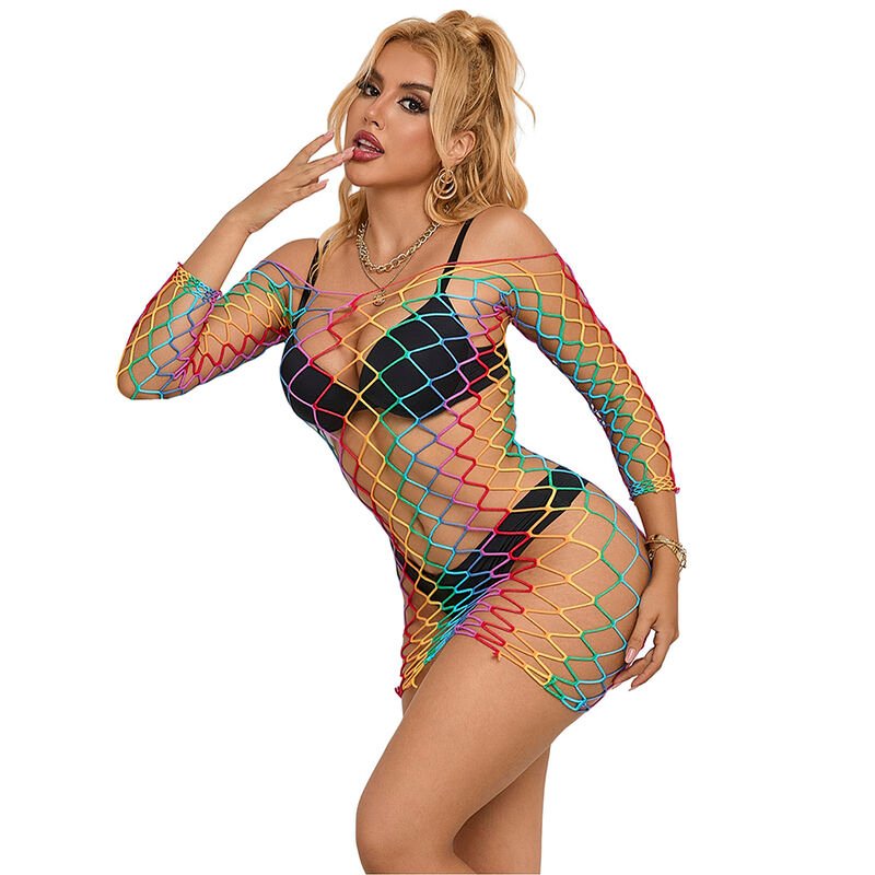 Buy Subblime - 952426 Rainbow Long Sleeve Fishnet Dress One Size Subblime - 952426 Rainbow Long Sleeve Fishnet Dress One Size