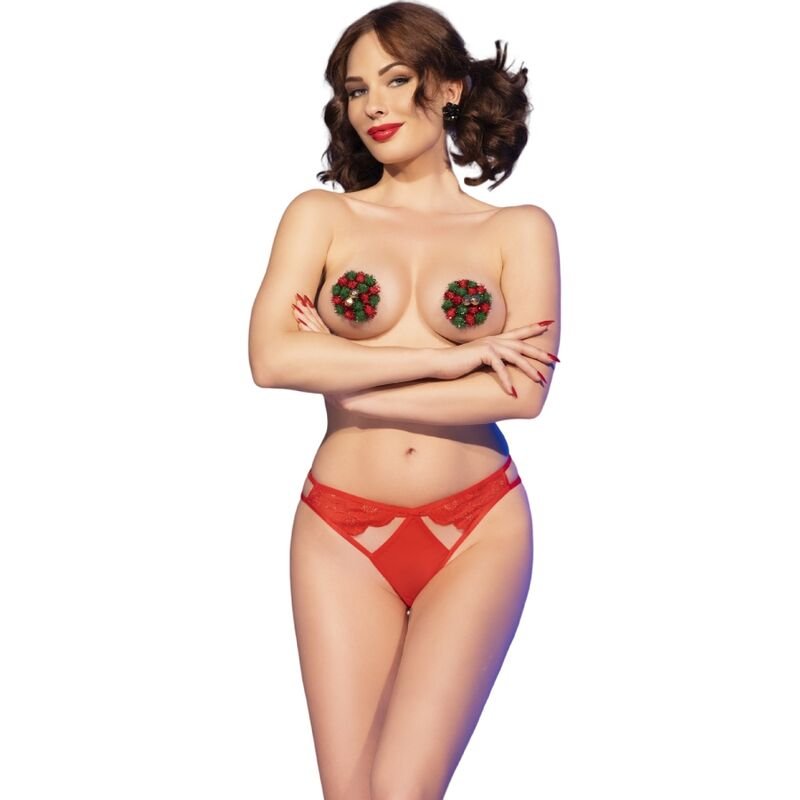 CHILIROSE - CR 4839 CHRISTMAS SET NIPPLE COVERS + PANTIES RED L/XL CHILIROSE SETS