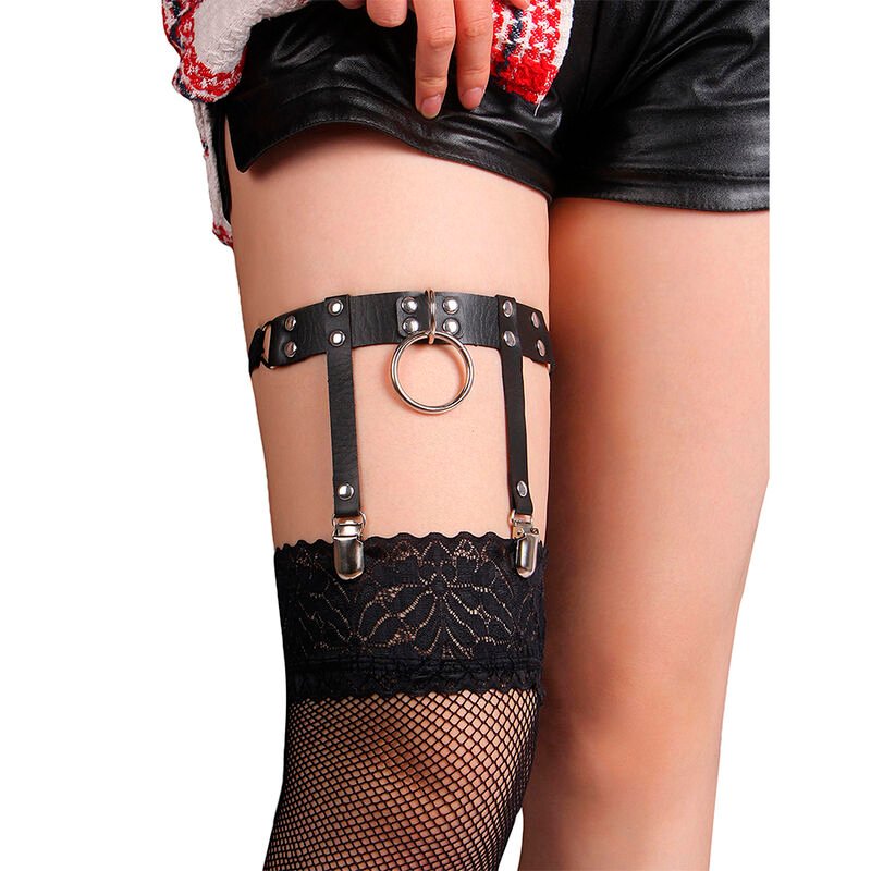 SUBBLIME - 953744 ADJUSTABLE LEATHER PUNK GARTER BLACK ONE SIZE SUBBLIME FETISH