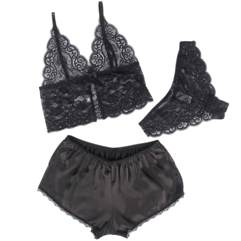 Subblime - 953928 Silk And Lace Nightgown + Panties Black L/xl SUBBLIME - 953928 SILK AND LACE NIGHTGOWN + PANTIES BLACK L/XL