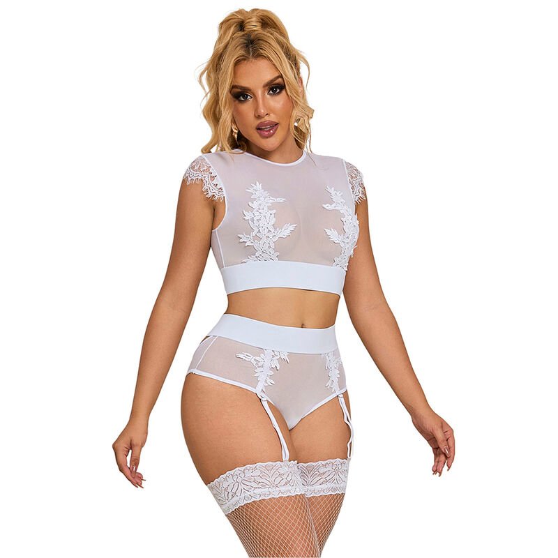 SUBBLIME - 954048 BRA + PANTIES WITH GARTER BELT WHITE L/XL SUBBLIME SETS