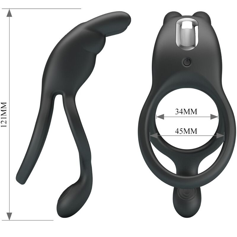 PRETTY LOVE - SETH DOUBLE VIBRATING RING RABBIT 7 VIBRATIONS BLACK
