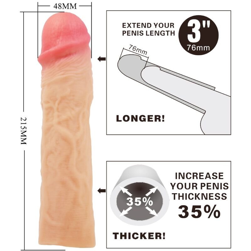 Pretty Love - Derek Penis Sleeve With 7.6 Cm Extension Flesh PRETTY LOVE - DEREK PENIS SLEEVE WITH 7.6 CM EXTENSION FLESH
