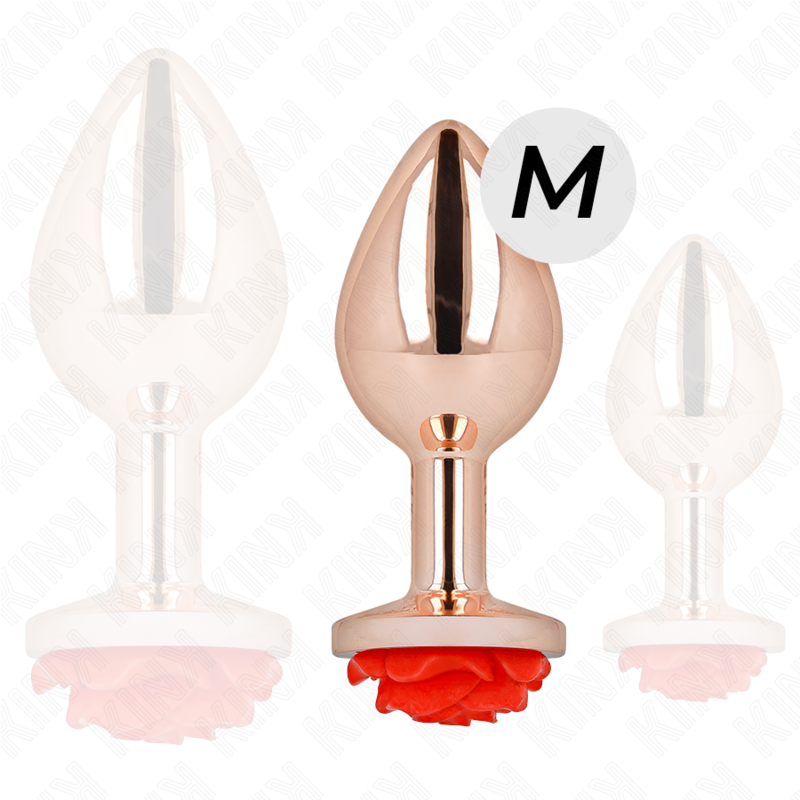 Kink - Pink Gold Anal Plug With Red Rose M KINK - PINK GOLD ANAL PLUG WITH RED ROSE M