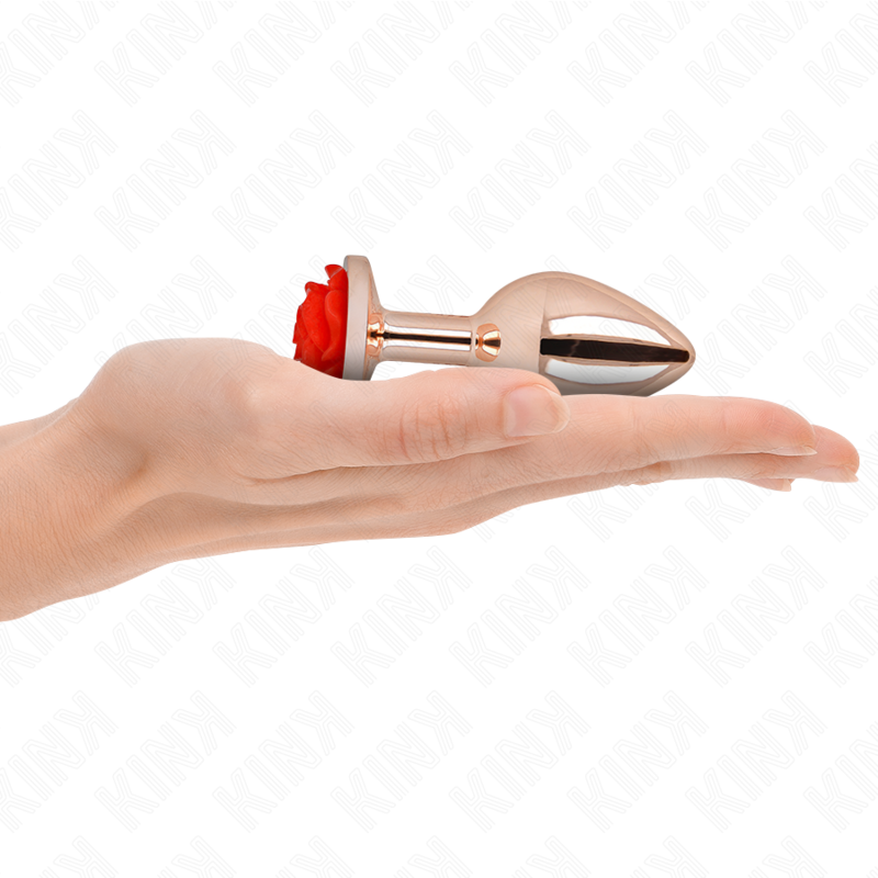 Kink - Pink Gold Anal Plug With Red Rose M KINK - PINK GOLD ANAL PLUG WITH RED ROSE M