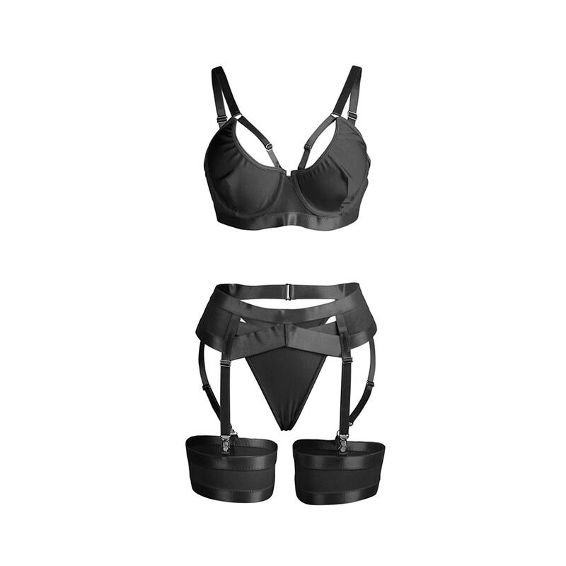 Subblime - 955236 Black Bondage Bra With Garter Set S/m SUBBLIME - 955236 BLACK BONDAGE BRA WITH GARTER SET S/M