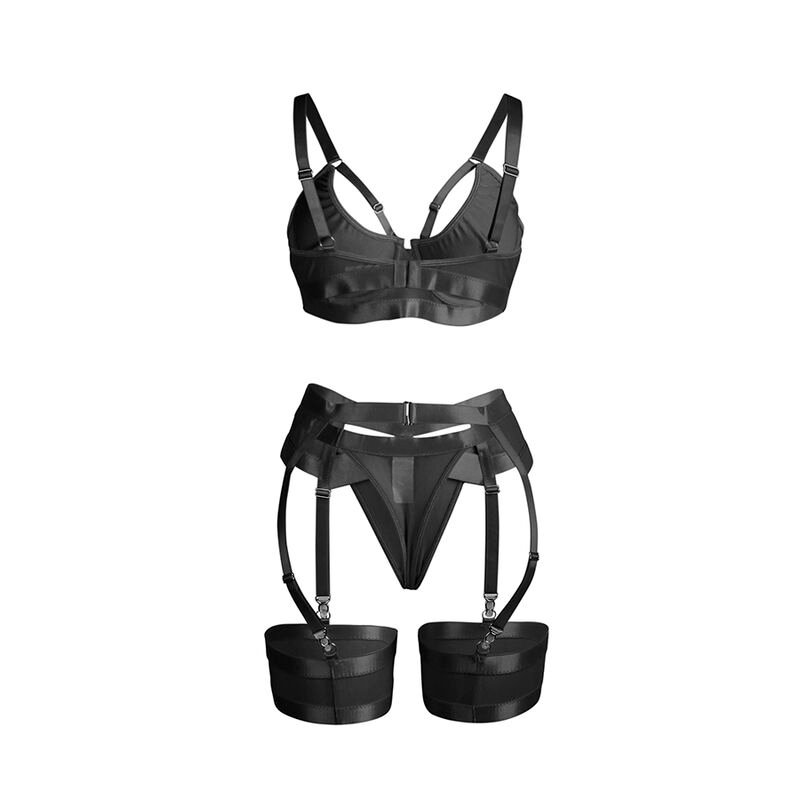 Subblime - 955236 Black Bondage Bra With Garter Set S/m SUBBLIME - 955236 BLACK BONDAGE BRA WITH GARTER SET S/M