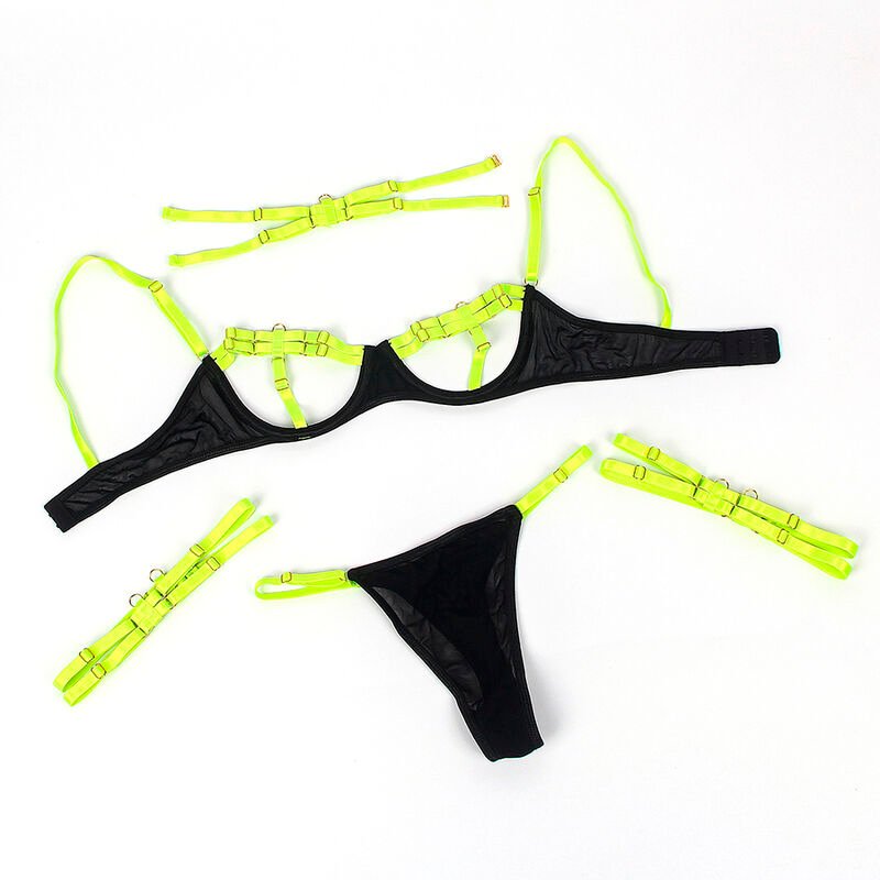 SUBBLIME - 955274 BRA SET WITH NECKLACE AND LEG DETAILS FLUORESCENT GREEN S/M