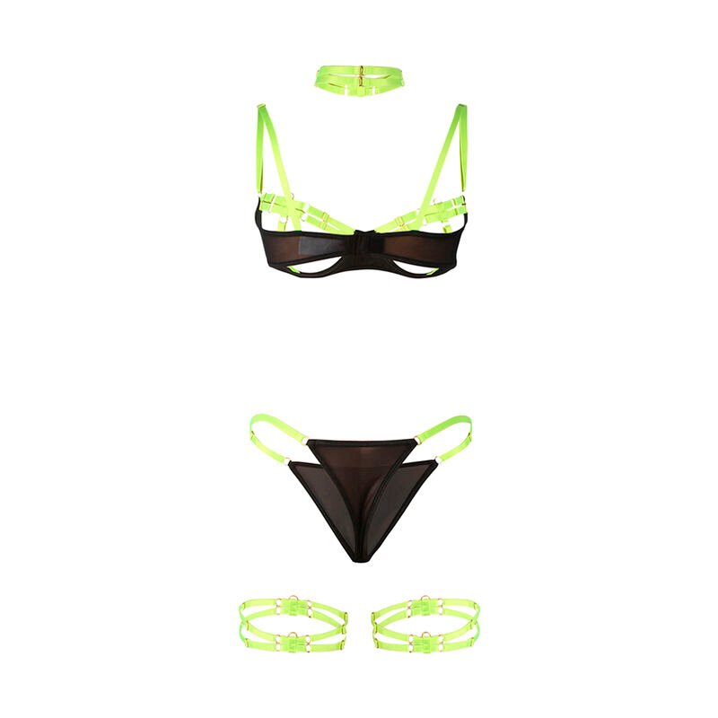 SUBBLIME - 955281 BRA SET WITH NECKLACE AND LEG DETAILS FLUORESCENT GREEN L/XL