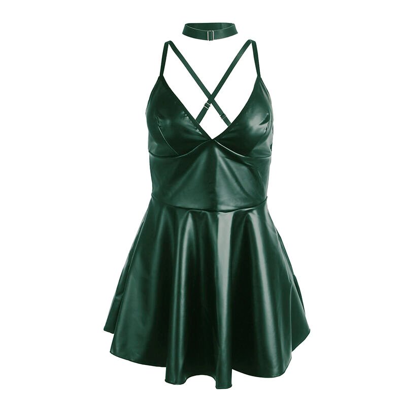 Subblime - 955434 Dress With Green Leather Straps S/m SUBBLIME - 955434 DRESS WITH GREEN LEATHER STRAPS S/M