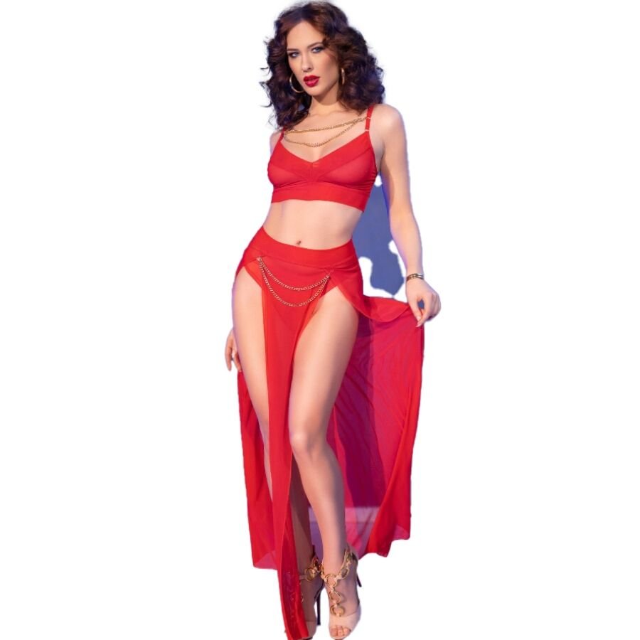 CHILIROSE - CR 4850 RED TOP AND LEGGINGS SET WITH GOLDEN ACCESSORIES M CHILIROSE SETS