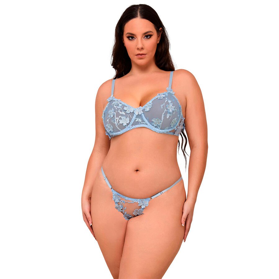 SUBBLIME - 957636 FLOWER EMBROIDERED BRA AND PANTIES SET SKY BLUE L/XL SUBBLIME SETS