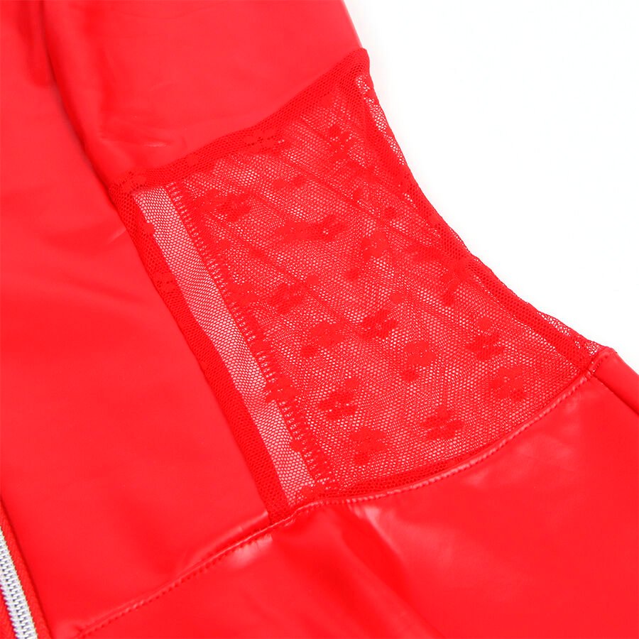 Subblime - 957728 Lace Zipper Leather Dress Red S/m SUBBLIME - 957728 LACE ZIPPER LEATHER DRESS RED S/M