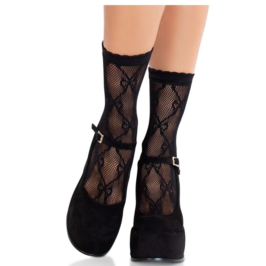 LEG AVENUE - BLACK LACE BOW LACE SOCKS LEG AVENUE HOSIERY