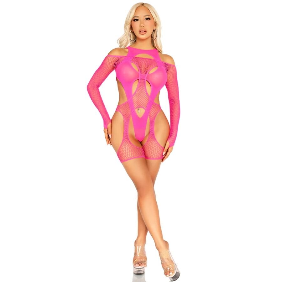 Buy Leg Avenue - Fishnet Bodystocking With Garter Belt And Harness Neon Pink Leg Avenue - Fishnet Bodystocking With Garter Belt And Harness Neon Pink