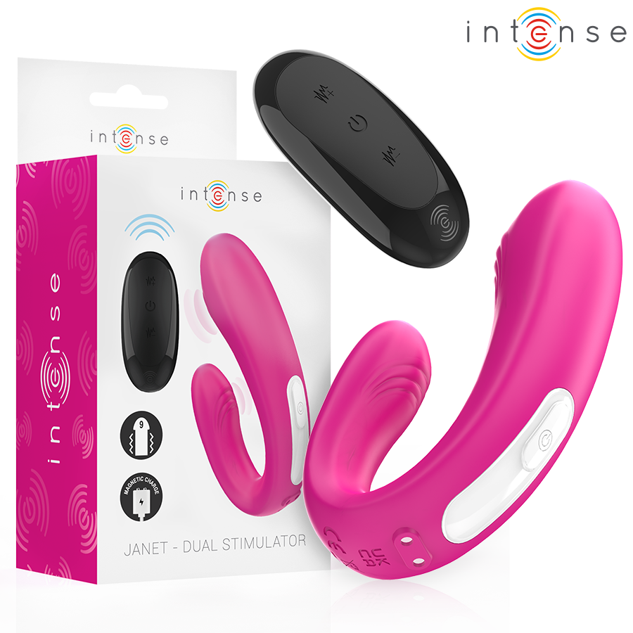 INTENSE - JANET DUAL U-SHAPED STIMULATOR AND VIBRATOR WITH REMOTE CONTROL PINK INTENSE COUPLES TOYS
