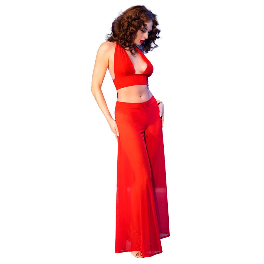 CHILIROSE - CR 4857 RED TOP AND PANTS SET SIZE L