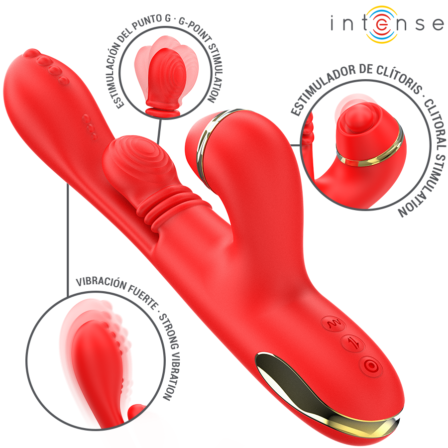 Intense - Katy Multifunction Clitoris Stimulator 4 Interchangeable Heads Red INTENSE - KATY MULTIFUNCTION CLITORIS STIMULATOR 4 INTERCHANGEABLE HEADS RED