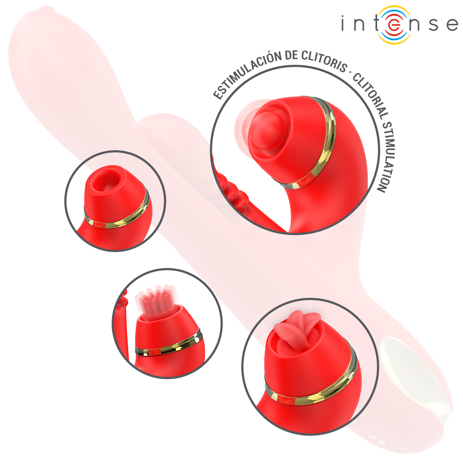 Intense - Katy Multifunction Clitoris Stimulator 4 Interchangeable Heads Red INTENSE - KATY MULTIFUNCTION CLITORIS STIMULATOR 4 INTERCHANGEABLE HEADS RED