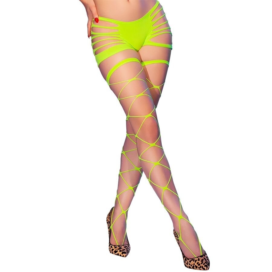 CHILIROSE - CR 4867 NEON GREEN FISHNET TIGHTS WITH HOLES CHILIROSE ACCESORIES