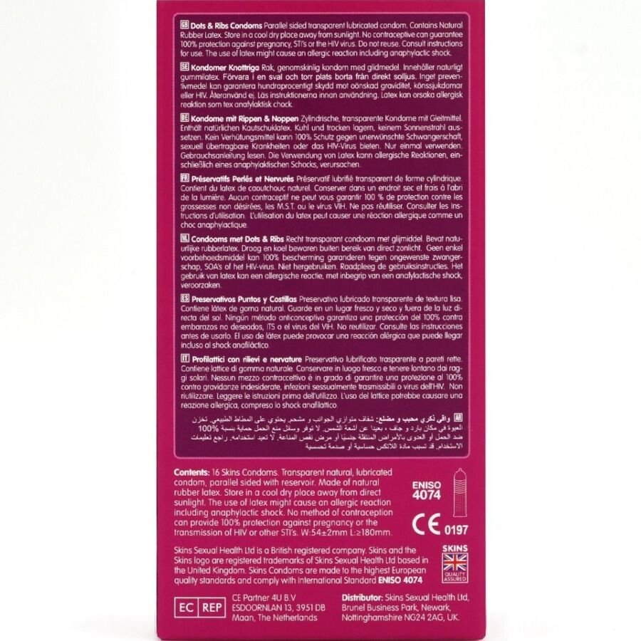 Skins - Dots & Ribs Premium Condoms Pack 16 SKINS - DOTS & RIBS PREMIUM CONDOMS PACK 16