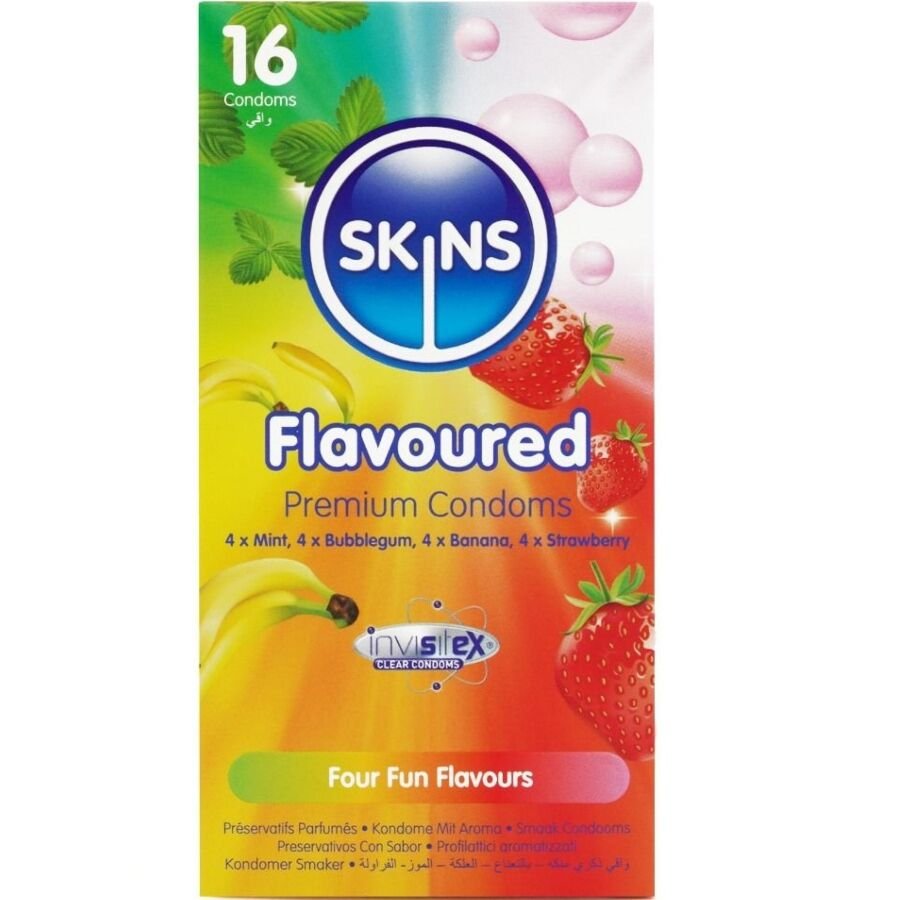 SKINS - MULTI FLAVORS PREMIUM CONDOMS PACK 16 SKINS